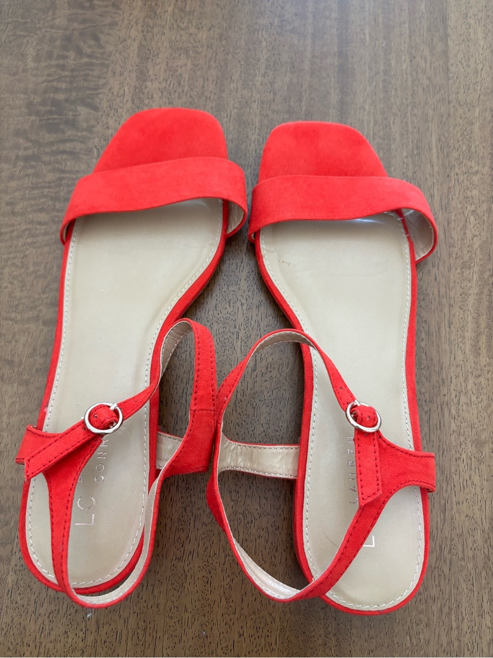 LC Lauren Conrad Bright Red Suede Open-Toe Slingback Sandals